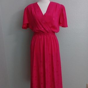 Vtg 80s Pink Silk Dress Flutter Sleeve Geometric print sz 4